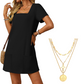 🎁Limited time 70% OFF⏳Women's Casual Square Neck Pocket Short Sleeve Dress with Pockets