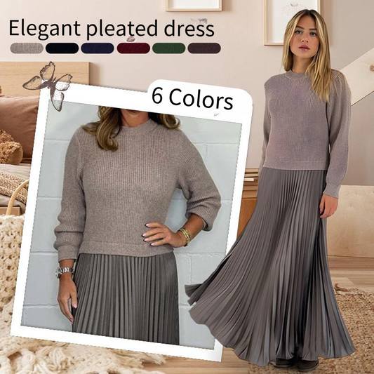 🍂Autumn Promotion 30%💕Women's solid color Long Sleeve Jumper & Pleated Bottom Dress