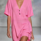 Women's V-Neck Short Sleeve Linen Tunic Dress