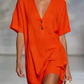 Women's V-Neck Short Sleeve Linen Tunic Dress
