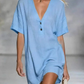 Women's V-Neck Short Sleeve Linen Tunic Dress