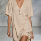 Women's V-Neck Short Sleeve Linen Tunic Dress