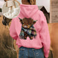 🎄🎅CHRISTMAS SALE 50% OFF!!🎁Cute Highland Cow Cozy Fleece-Lined Hooded Sweatshirt🦬✨Perfect Gift for Her!
