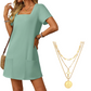 🎁Limited time 70% OFF⏳Women's Casual Square Neck Pocket Short Sleeve Dress with Pockets