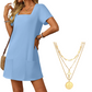 🎁Limited time 70% OFF⏳Women's Casual Square Neck Pocket Short Sleeve Dress with Pockets