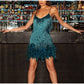 🔥Final Hours 49% OFF👗Women's Feather Fringe Sequin Spaghetti Strap Dress-Perfect for Holiday Parties & Galas✨🎉