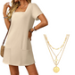 🎁Limited time 70% OFF⏳Women's Casual Square Neck Pocket Short Sleeve Dress with Pockets