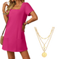 🎁Limited time 70% OFF⏳Women's Casual Square Neck Pocket Short Sleeve Dress with Pockets