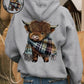 🎄🎅CHRISTMAS SALE 50% OFF!!🎁Cute Highland Cow Cozy Fleece-Lined Hooded Sweatshirt🦬✨Perfect Gift for Her!