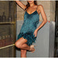 🔥Final Hours 49% OFF👗Women's Feather Fringe Sequin Spaghetti Strap Dress-Perfect for Holiday Parties & Galas✨🎉