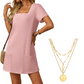 🎁Limited time 70% OFF⏳Women's Casual Square Neck Pocket Short Sleeve Dress with Pockets