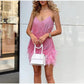 🔥Final Hours 49% OFF👗Women's Feather Fringe Sequin Spaghetti Strap Dress-Perfect for Holiday Parties & Galas✨🎉