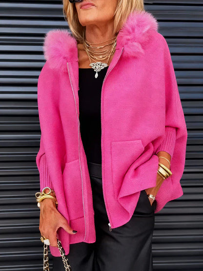 🎯Black Friday Bottom Price! Women Fur Collar Solid Color Casual Jacket 🔥Stock Alert, Grab It Now or Regret Later!
