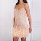 🔥Final Hours 49% OFF👗Women's Feather Fringe Sequin Spaghetti Strap Dress-Perfect for Holiday Parties & Galas✨🎉