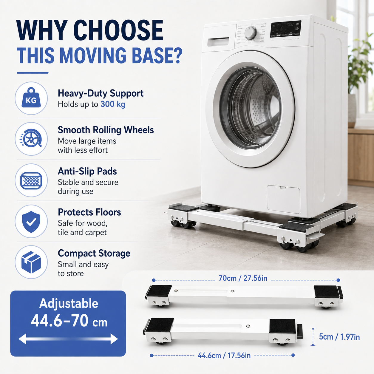 Easy Move Roller Bracket – Adjustable Wheels for Appliances and Furniture, 300kg Load, Floor Protection