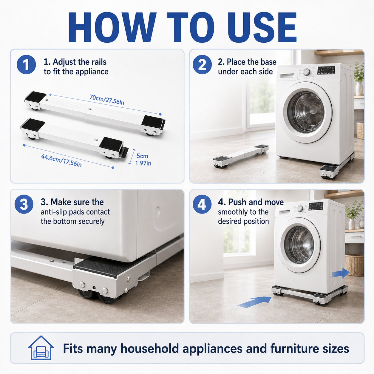 Easy Move Roller Bracket – Adjustable Wheels for Appliances and Furniture, 300kg Load, Floor Protection