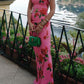 🎉Hot Sale 49% OFF🥳Cheongsam Style Rose Floral Print Tiered Flare Sleeve Stretch Maxi Dress