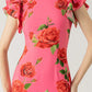 🎉Hot Sale 49% OFF🥳Cheongsam Style Rose Floral Print Tiered Flare Sleeve Stretch Maxi Dress
