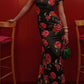 🎉Hot Sale 49% OFF🥳Cheongsam Style Rose Floral Print Tiered Flare Sleeve Stretch Maxi Dress