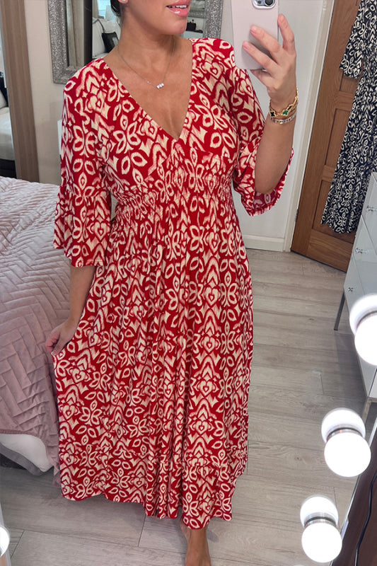 🎉Off-Season Clearance 🎉Bohemian Casual Print V-Neck Long Dress