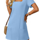 🎁Limited time 70% OFF⏳Women's Casual Square Neck Pocket Short Sleeve Dress with Pockets