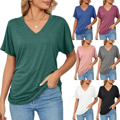 💕Hot Sale 50% OFF🌷V-Neck Solid Color Loose Ladies Tops