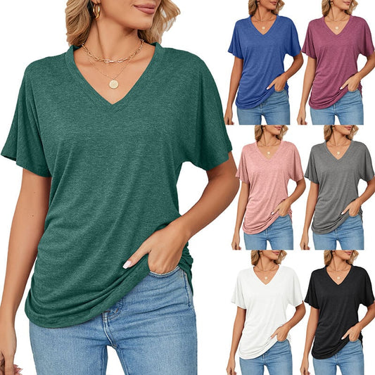 💕Hot Sale 50% OFF🌷V-Neck Solid Color Loose Ladies Tops