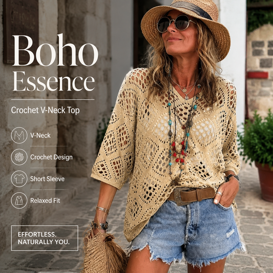 ⏰Last day sale 50% OFF🔥Hot Sale-Womens Bohemian-Inspired Beige Crochet Top with V-Neck