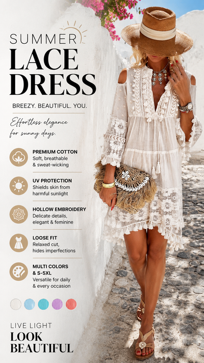 🏖️Summer Hot Sale 50% OFF🏝️Women's Cotton Linen Embroidered Dress | Breathable Loose-Fit Summer Midi Dress with UV Protection (S-5XL)