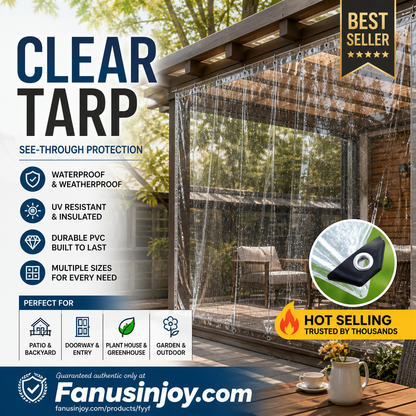 🔥FLASH SALE🔥 Heavy Duty Clear Tarp – 14 Mil PVC, Weatherproof, Tear-Resistant, UV & Mildew Proof – Patio, Camping & More! 🛡️🌧️