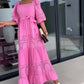 💖Limited Sale 💖Women’s Trendy Patchwork Tie Waist Square Neck Long Dress