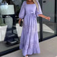 💖Limited Sale 💖Women’s Trendy Patchwork Tie Waist Square Neck Long Dress