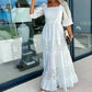 💖Limited Sale 💖Women’s Trendy Patchwork Tie Waist Square Neck Long Dress