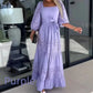 💖Limited Sale 💖Women’s Trendy Patchwork Tie Waist Square Neck Long Dress