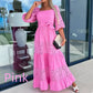 💖Limited Sale 💖Women’s Trendy Patchwork Tie Waist Square Neck Long Dress