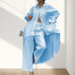 🔥Hot Sale 49% Off🔥Trendy Solid Color Two-Piece Outfit for Women with Long-Sleeve Shirt and Pants
