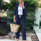 Women's linen Solid Color Casual Shirt & Pants Two Piece Set