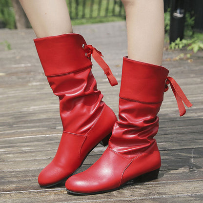 ⏳Women's Lace-Up Chunky Heel Mid-Calf Boots