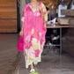 Lightweight long dress with half sleeves in floral print