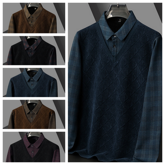 👔Men's Fake Two Piece Lapel Knitted Sweater
