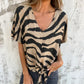 Women's V-Neck Striped Printed Casual Short-Sleeved Top