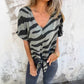 Women's V-Neck Striped Printed Casual Short-Sleeved Top