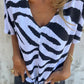 Women's V-Neck Striped Printed Casual Short-Sleeved Top