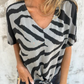 Women's V-Neck Striped Printed Casual Short-Sleeved Top
