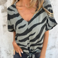 Women's V-Neck Striped Printed Casual Short-Sleeved Top