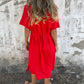 🌷✨Women's V-neck linen dress with hand embroidered neckline