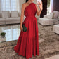 Stylish Solid Color One-Shoulder Ruched Waist Long Dress