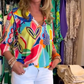 🎉2025 New Products Hot Sale✨Women's Casual Trendy Print V-Neck Top