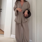 Women's Elegance V-Neck Top & Wide-Leg Pants Set