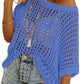 💥This Week's Special Price 💥Womens Summer Scoop Neck ShortSleeve Sweater Casual Crochet Hollow Out KnitTops